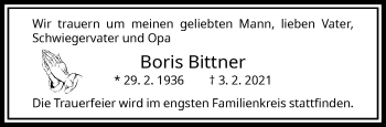 Traueranzeige von Boris Bittner von trauer.wuppertaler-rundschau.de