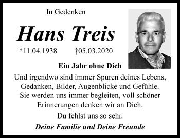 Traueranzeige von Hans Treis von trauer.mein.krefeld.de