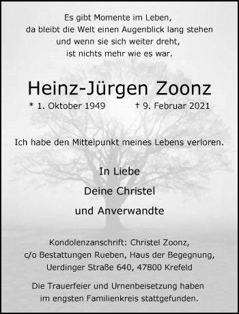 Traueranzeige von Heinz-Jürgen Zoonz von trauer.mein.krefeld.de