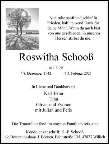 Traueranzeige von Roswitha Schooß von trauer.extra-tipp-moenchengladbach.de