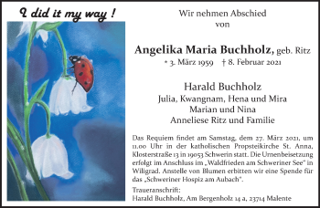 Traueranzeige von Angelika Maria Buchholz von trauer.extra-tipp-moenchengladbach.de
