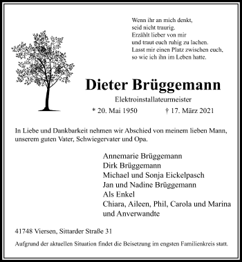 Traueranzeige von Dieter Brüggemann von trauer.extra-tipp-moenchengladbach.de