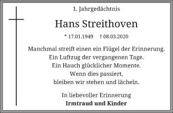 Traueranzeige von Hans Streithoven von trauer.extra-tipp-moenchengladbach.de