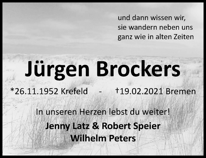  Traueranzeige für Jürgen Brockers vom 21.03.2021 aus trauer.mein.krefeld.de