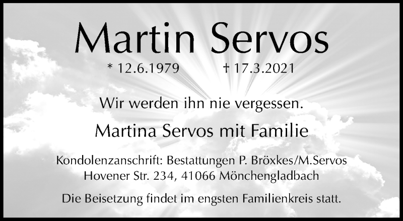  Traueranzeige für Martin Servos vom 21.03.2021 aus trauer.extra-tipp-moenchengladbach.de