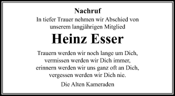 Traueranzeige von Heinz Esser von trauer.extra-tipp-moenchengladbach.de