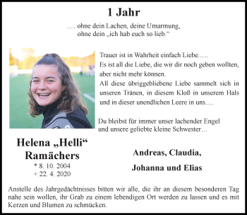Traueranzeige von Helena Ramächers von trauer.extra-tipp-moenchengladbach.de