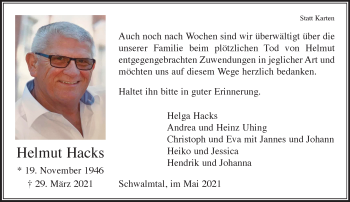 Traueranzeige von Helmut Hacks von trauer.extra-tipp-moenchengladbach.de