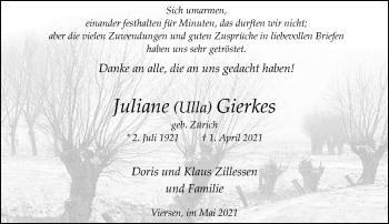 Traueranzeige von Juliane Gierkes von trauer.extra-tipp-moenchengladbach.de