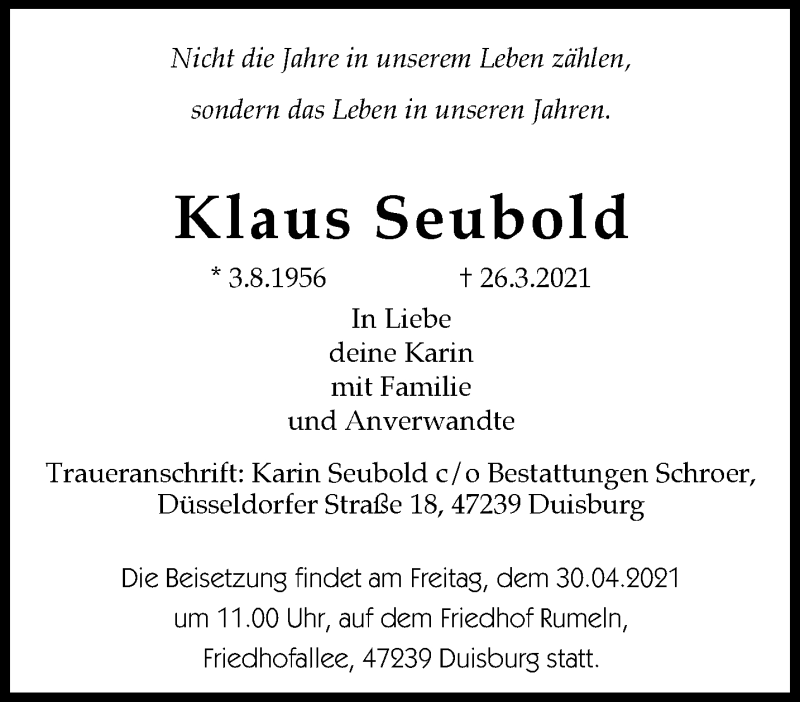  Traueranzeige für Klaus Seubold vom 18.04.2021 aus trauer.mein.krefeld.de