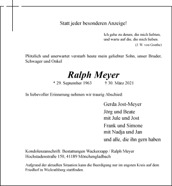 Traueranzeige von Ralph Meyer von trauer.extra-tipp-moenchengladbach.de