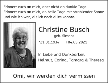 Traueranzeige von Christine Busch von trauer.extra-tipp-moenchengladbach.de