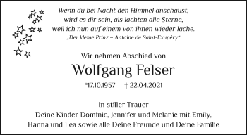 Traueranzeige von Wolfgang Felser von trauer.mein.krefeld.de