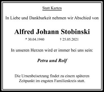 Traueranzeige von Alfred Johann Stobinski von trauer.mein.krefeld.de