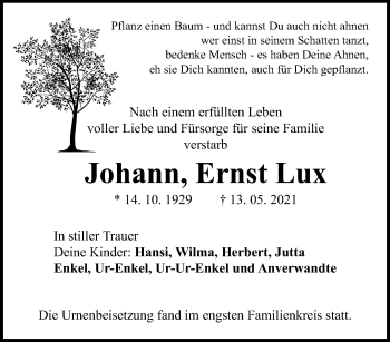 Traueranzeige von Johann Ernst Lux von trauer.extra-tipp-moenchengladbach.de