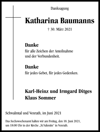 Traueranzeige von Katharina Baumanns von trauer.extra-tipp-moenchengladbach.de