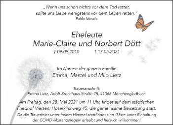 Traueranzeige von Marie-Claire und Norbert Dött von trauer.extra-tipp-moenchengladbach.de