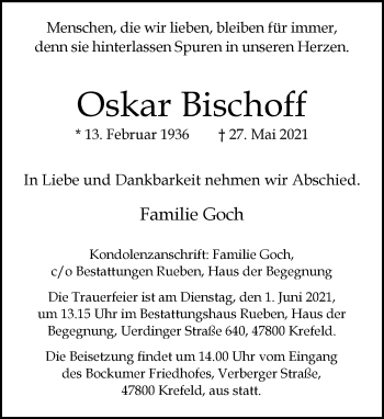 Traueranzeige von Oskar Bischoff von trauer.mein.krefeld.de