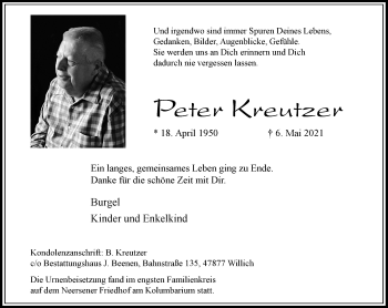 Traueranzeige von Peter Kreutzer von trauer.extra-tipp-moenchengladbach.de
