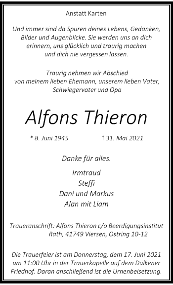 Traueranzeige von Alfons Thieron von trauer.extra-tipp-moenchengladbach.de