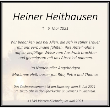 Traueranzeige von Heiner Heithausen von trauer.extra-tipp-moenchengladbach.de