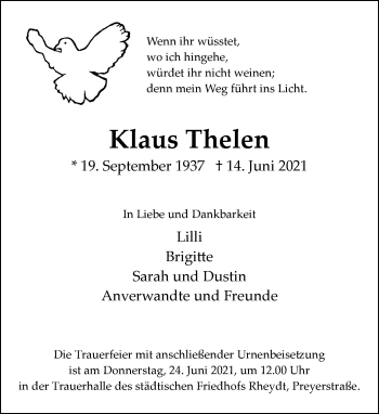 Traueranzeige von Klaus Thelen von trauer.extra-tipp-moenchengladbach.de
