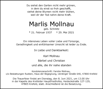 Traueranzeige von Marlis Mollnau von trauer.mein.krefeld.de