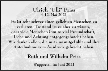 Traueranzeige von Ulrich Priss von trauer.wuppertaler-rundschau.de