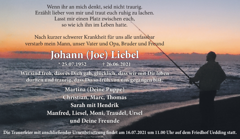  Traueranzeige für Johann Liebel vom 11.07.2021 aus trauer.extra-tipp-moenchengladbach.de