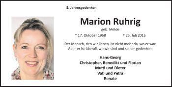 Traueranzeige von Marion Ruhrig von trauer.wuppertaler-rundschau.de