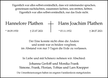 Traueranzeige von Hannelore Plathen von trauer.mein.krefeld.de