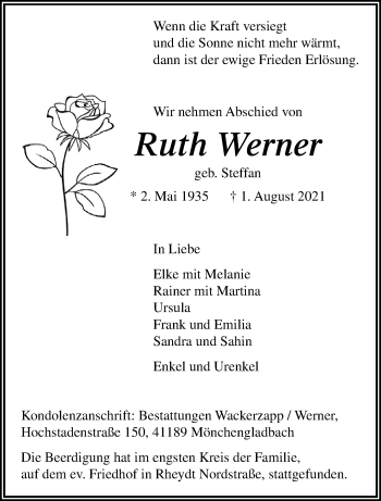 Traueranzeige von Ruth Werner von trauer.extra-tipp-moenchengladbach.de
