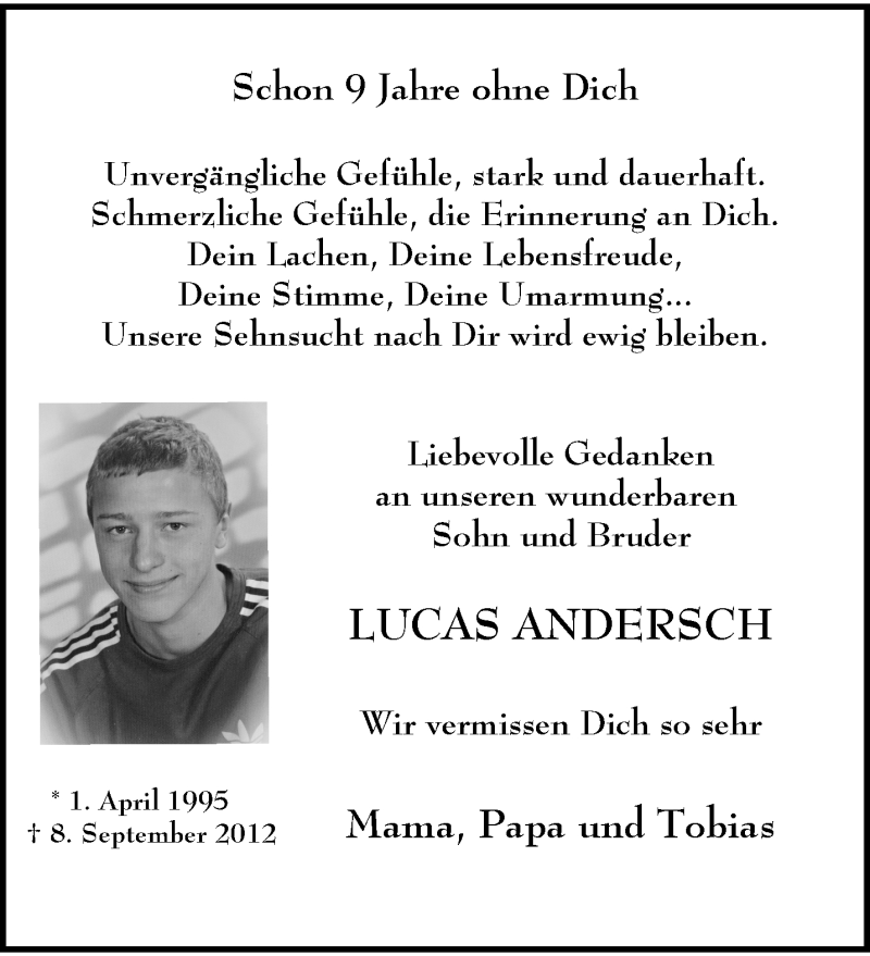  Traueranzeige für Lucas Andersch vom 11.09.2021 aus trauer.wuppertaler-rundschau.de