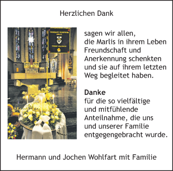 Traueranzeige von Marlis Wohlfart von trauer.extra-tipp-moenchengladbach.de