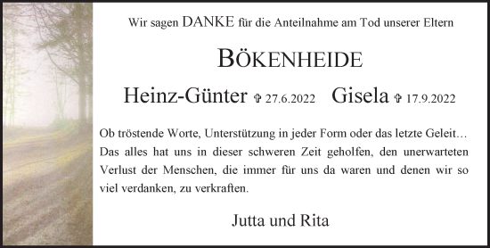 Traueranzeige von Heinz-Günter und Gisela Bökenheide von trauer.extra-tipp-moenchengladbach.de