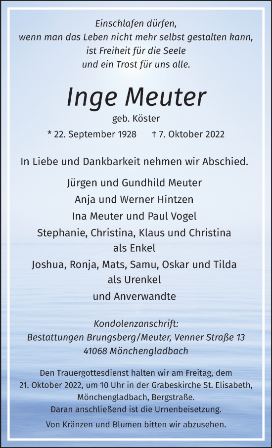 Traueranzeige von Inge Meuter von trauer.extra-tipp-moenchengladbach.de
