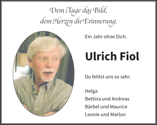 Traueranzeige von Ulrich Fiol von trauer.wuppertaler-rundschau.de