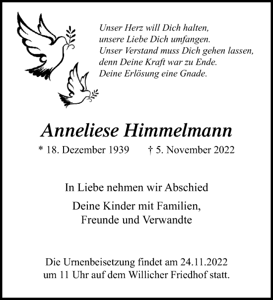 Traueranzeige von Anneliese Himmelmann von trauer.extra-tipp-moenchengladbach.de