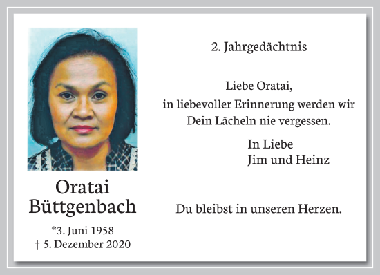 Traueranzeige von Oratai Büttgenbach von trauer.mein.krefeld.de