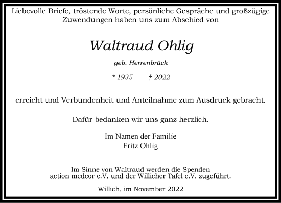 Traueranzeige von Waltraud Ohlig von trauer.extra-tipp-moenchengladbach.de