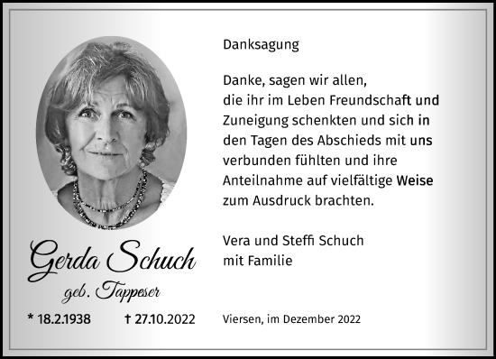 Traueranzeige von Gerda Schuch von trauer.extra-tipp-moenchengladbach.de