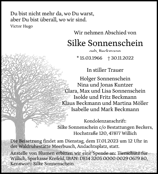 Traueranzeige von Silke Sonnenschein von trauer.extra-tipp-moenchengladbach.de