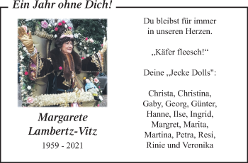Traueranzeige von Margarete Lambertz-Vitz von trauer.extra-tipp-moenchengladbach.de