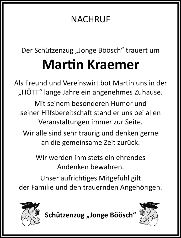  Traueranzeige für Martin Kraemer vom 27.03.2022 aus trauer.extra-tipp-moenchengladbach.de