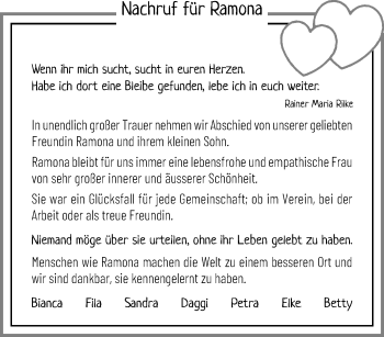 Traueranzeige von Ramona  von trauer.extra-tipp-moenchengladbach.de