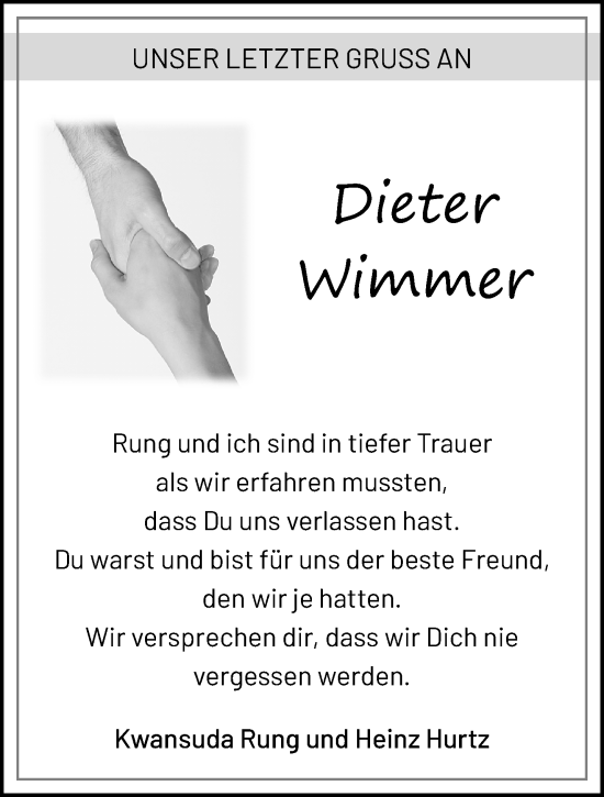 Traueranzeige von Dieter Wimmer von trauer.extra-tipp-moenchengladbach.de
