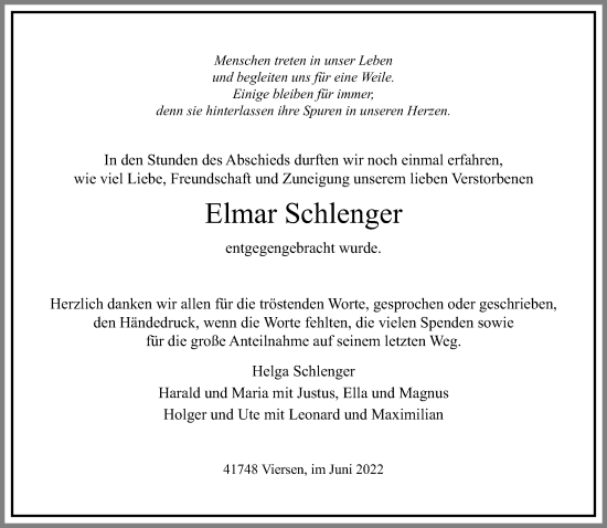 Traueranzeige von Elmar Schlenger von trauer.extra-tipp-moenchengladbach.de