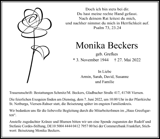 Traueranzeige von Monika Beckers von trauer.extra-tipp-moenchengladbach.de