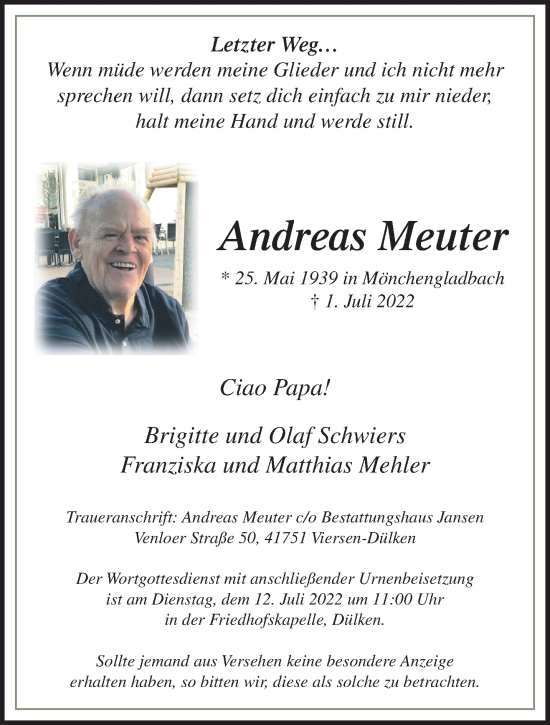 Traueranzeige von Andreas Meuter von trauer.extra-tipp-moenchengladbach.de