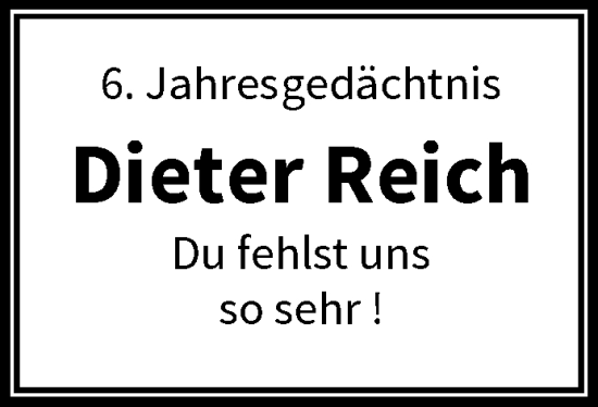 Traueranzeige von Dieter Reich von trauer.wuppertaler-rundschau.de